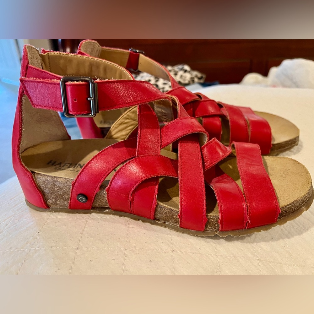 Haflinger Red Leather Sandals, Women’s Size 9